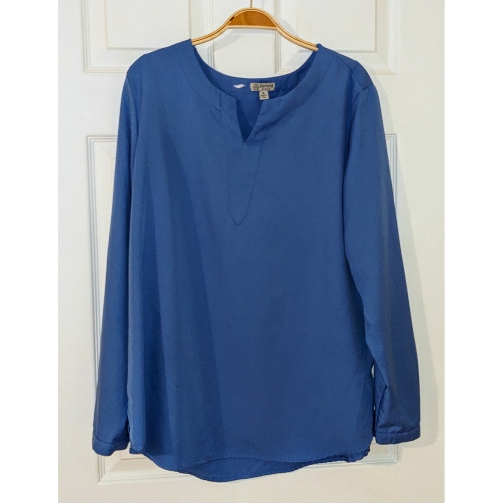 Zavate Apparel French Blue Blouse Long‎ Sleeve V Neck Top XL EUC